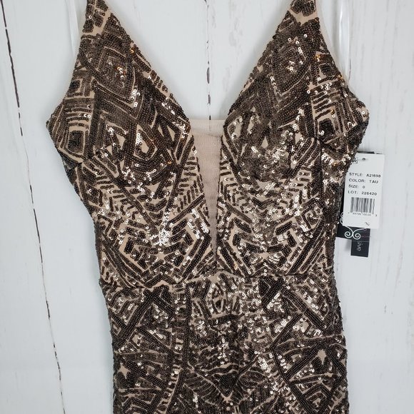 New Aqua Deco Sequin Evening Gown Prom Dress - Picture 4 of 8